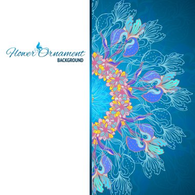 Blue floral ornament mandala background card clipart