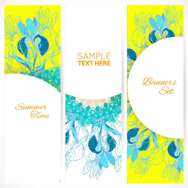 Ensemble de bannières fleuries bleues — Image vectorielle