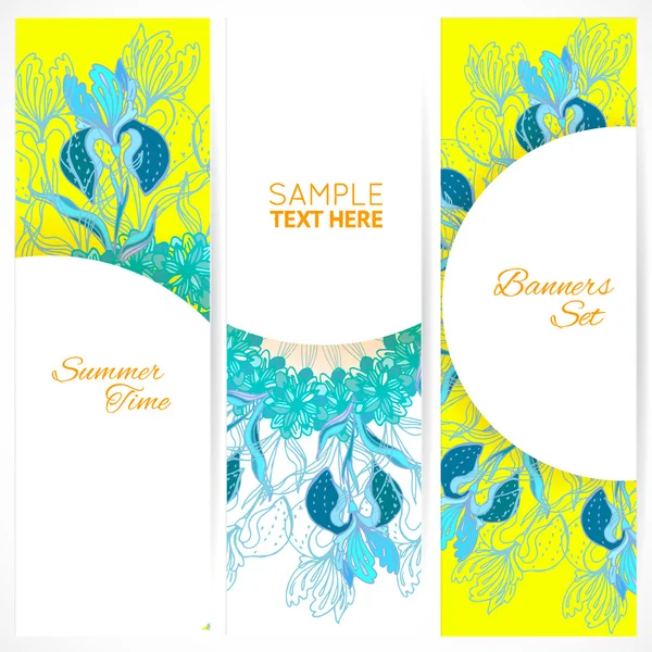 Conjunto de banners de ornamento floral azul — Vetor de Stock