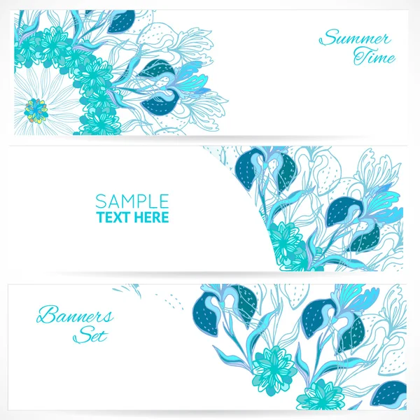 Conjunto de banners de ornamento floral azul — Vetor de Stock