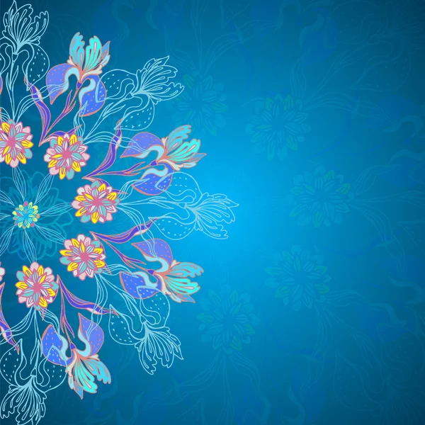 Azul floral ornamento mandala cartão de fundo — Vetor de Stock