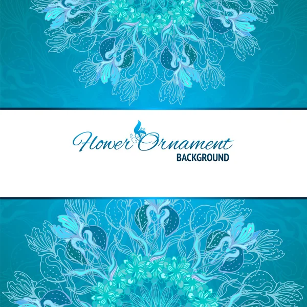 青い花飾りマンダラ背景カード — ストックベクタ