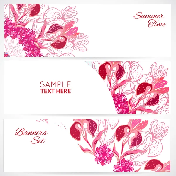 Conjunto de banners de ornamento floral vermelho — Vetor de Stock