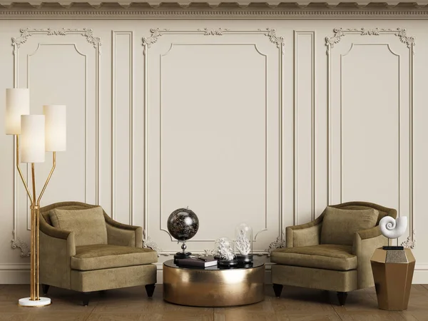 Muebles Clásicos Interior Clásico Con Espacio Copia Paredes Con Molduras —  Fotos de Stock