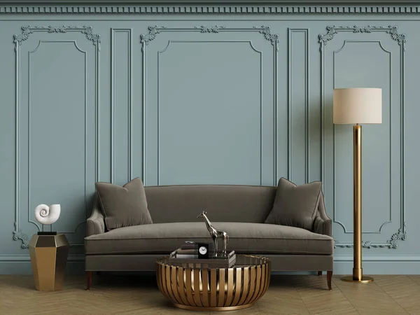 Furnitur Klasik Interior Klasik Dengan Salin Space Walls Dengan Ornamen — Stok Foto