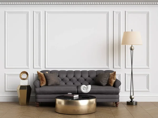 コピースペースと古典的なインテリアの古典的な家具 装飾された成形品と壁 床のパーク デジタルイラスト — ストック写真