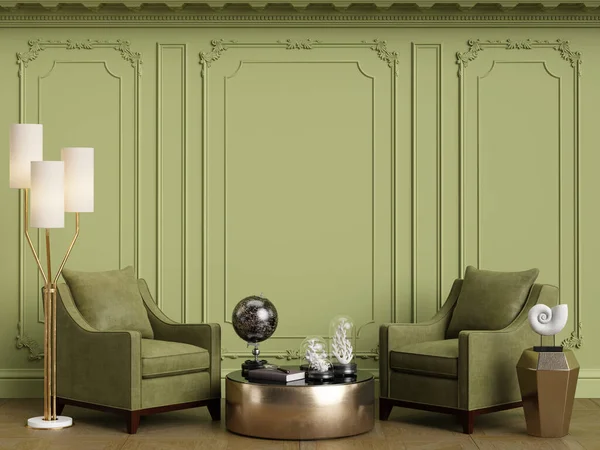 Muebles Clásicos Interior Clásico Con Espacio Copia Paredes Con Molduras —  Fotos de Stock