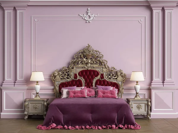 Klasik iç mekanlı klasik mobilyalar. Süslü kalıplı duvarlar. Döşeme parketi. Dijital Illustration.3d görüntüleme.