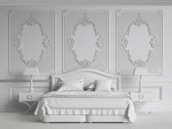 Beyaz Monokrom Mekan Klasik Mekanlı Klasik Mobilyalar Süslü Kalıplı Duvarlar - Stok İmaj