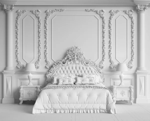 Beyaz Monokrom Mekan Klasik Mekanlı Klasik Mobilyalar Süslü Kalıplı Duvarlar Telifsiz Stok Fotoğraflar