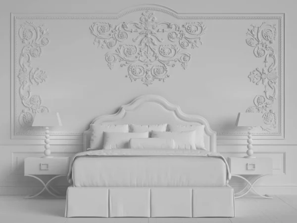 Beyaz Monokrom Mekan Klasik Mekanlı Klasik Mobilyalar Süslü Kalıplı Duvarlar Stok Fotoğraf