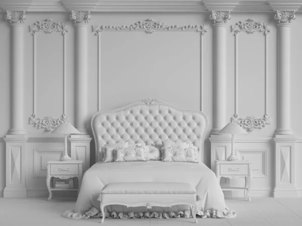 Beyaz Monokrom Mekan Klasik Mekanlı Klasik Mobilyalar Süslü Kalıplı Duvarlar Telifsiz Stok Fotoğraflar