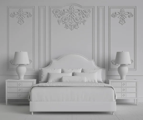 Beyaz Monokrom Mekan Klasik Mekanlı Klasik Mobilyalar Süslü Kalıplı Duvarlar - Stok İmaj