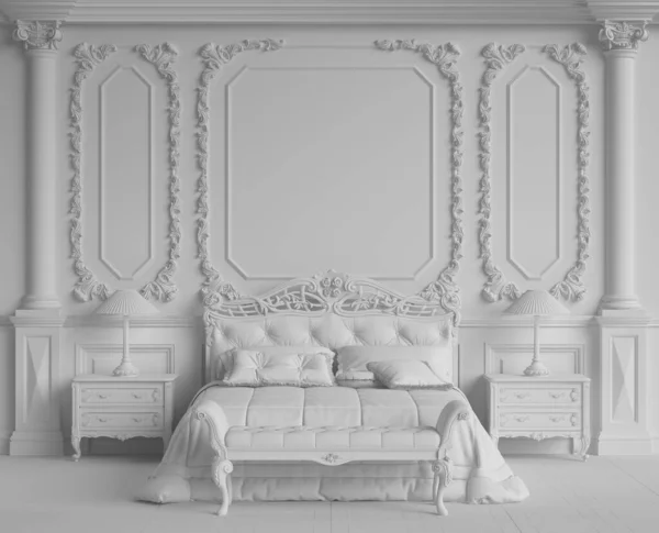 Beyaz Monokrom Mekan Klasik Mekanlı Klasik Mobilyalar Süslü Kalıplı Duvarlar Stok Resim
