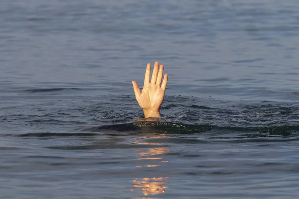 Mannelijke Hand Boven Het Wateroppervlak Mens Zwemt Zee — Stockfoto