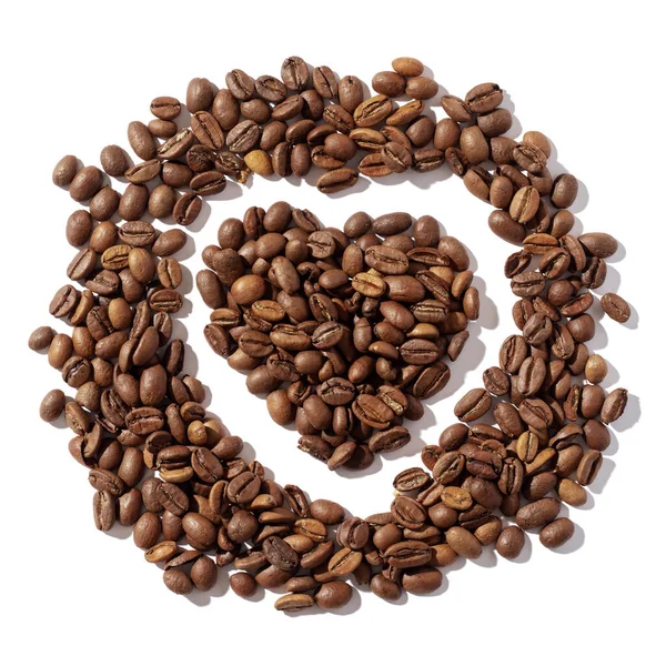 Heart Shaped Heap Coffee Beans Isolated White Background — Fotografia de Stock
