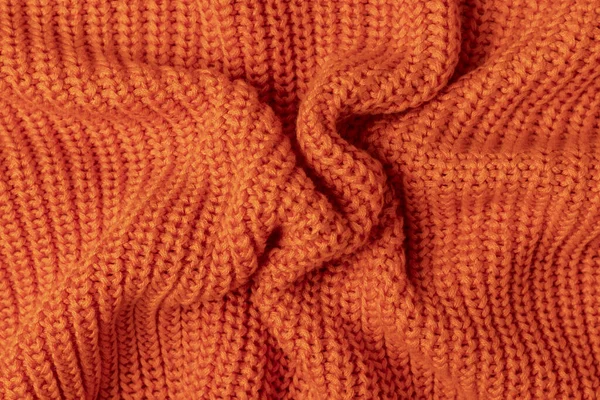 Zerknitterter Orangefarbener Strickstoff Hintergrund Der Textur — Stockfoto