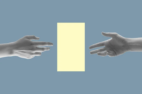 Två Händer Sträcker Handen Till Varandra Digitalt Collage Modern Konst — Stockfoto