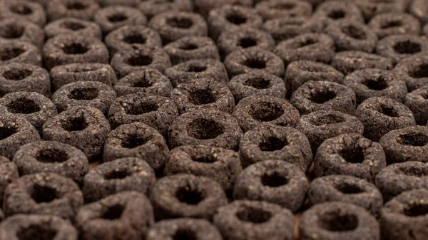 Cereais Pequeno Almoço Flocos Pretos Redondos Fechar — Fotografia de Stock