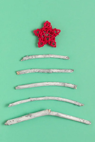 Handmade Christmas Tree Made White Twigs Xmas Background — Stock Photo, Image