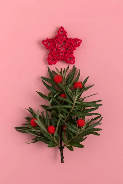 Ručně Vyrobený Vánoční Stromek Hvězdou Vánoční Pozadí — Stock fotografie