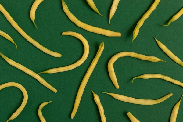 Yellow String Beans Green Background Top View — Foto de Stock
