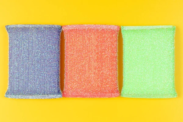 Soft Cleaning Sponges Yellow Background — Foto de Stock