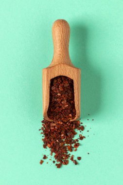 Red chili pepper dried spice. Top view.