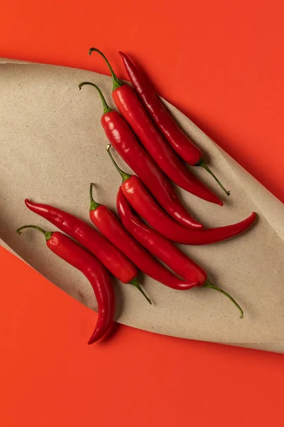 Red Hot Chili Peppers Red Background Top View — 스톡 사진