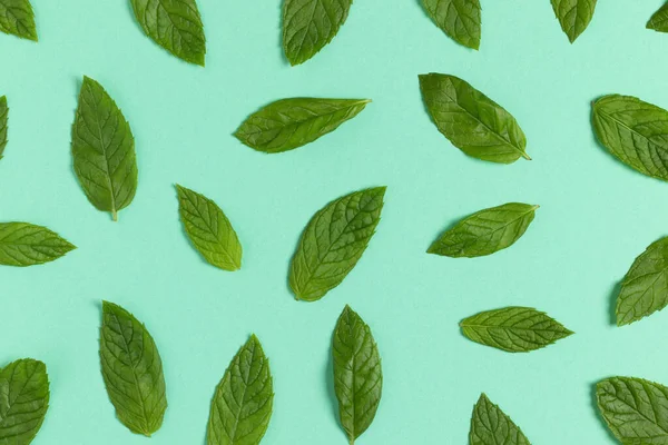 Fresh green mint leaves background. Top view.