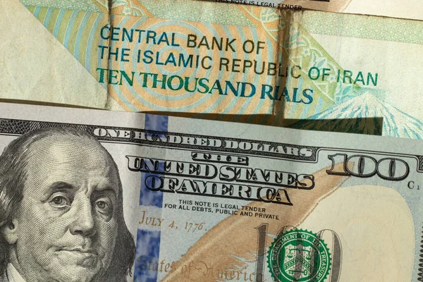 Dolar Amerika Dan Latar Belakang Rial Iran Stok Foto