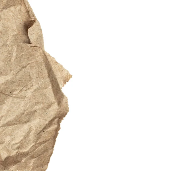 Zgnieciony Brązowy Papier Tło Tekstury Odizolowane Biało — Zdjęcie stockowe