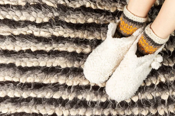 Fluffy Wollen Laarsje Close Van Warme Wollen Slippers — Stockfoto