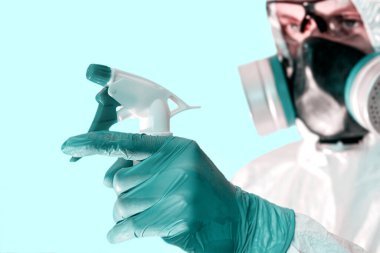 Salgın dezenfekte salgını. Konsept tasarım için simge. Karantina, korona salgını konsepti. Virüs koruması.