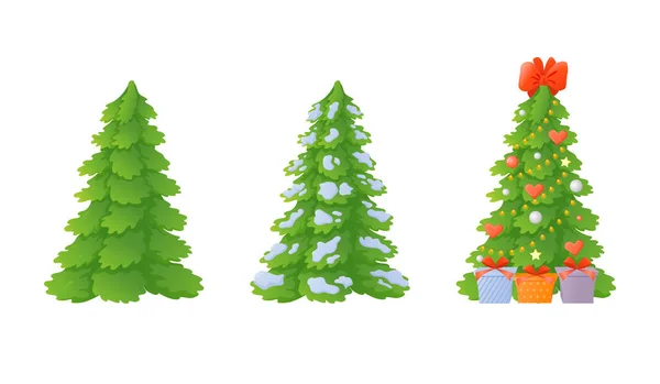 Conjunto de árboles de Navidad en estilo de dibujos animados. Abeto. — Vector de stock