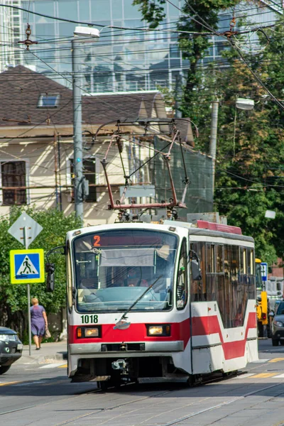 Tram Moves Street City — Stock Photo, Image