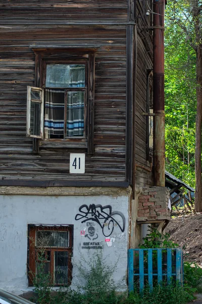 Fenster Einem Historischen Holzhaus — Stockfoto