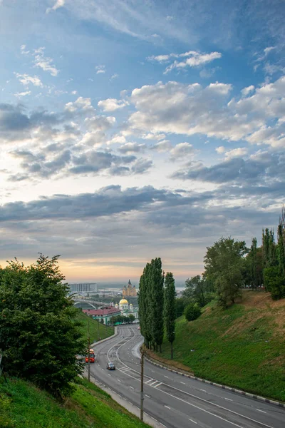 Panoráma Nyizsnyij Novgorod Naplementekor — Stock Fotó