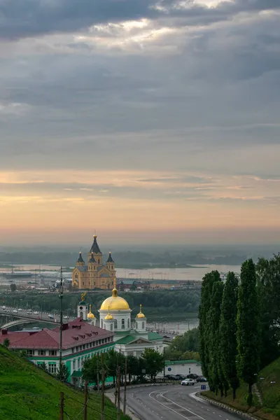 Панорама Нижнього Новгорода Заході Сонця — стокове фото