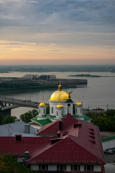 Panoráma Nyizsnyij Novgorod Naplementekor — Stock Fotó