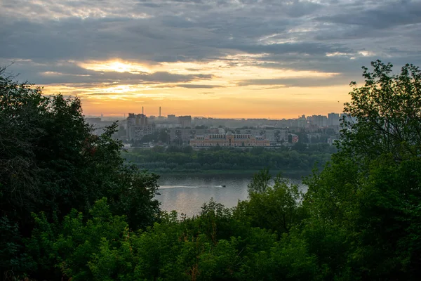 Панорама Нижнього Новгорода Заході Сонця — стокове фото