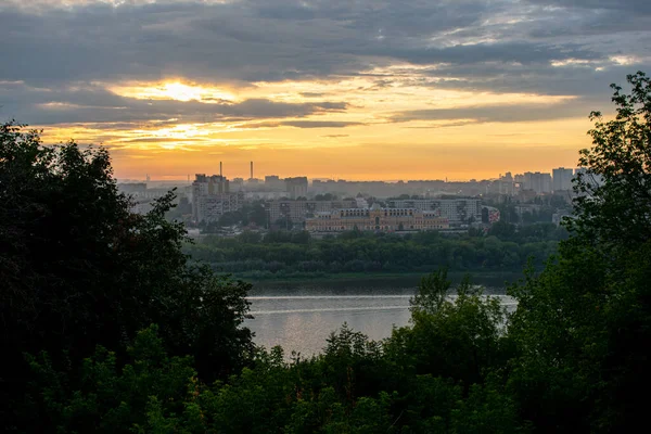 Panorama Van Nizjni Novgorod Bij Zonsondergang — Stockfoto