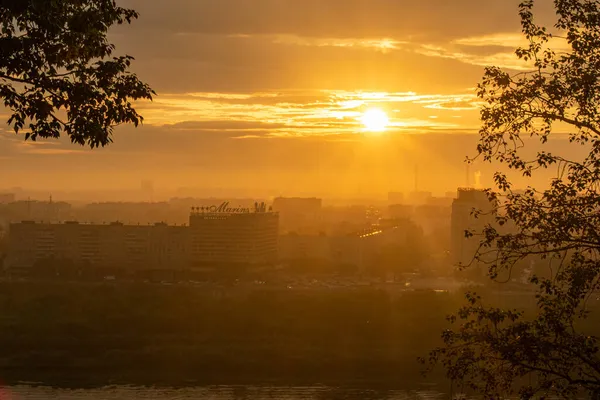 Panorama Van Nizjni Novgorod Bij Zonsondergang — Stockfoto