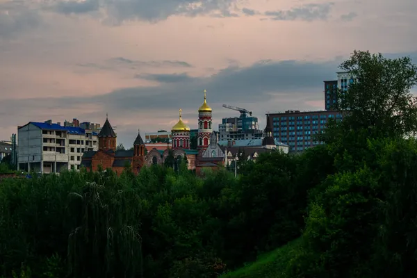 Panorama Nižního Novgorodu Při Západu Slunce — Stock fotografie