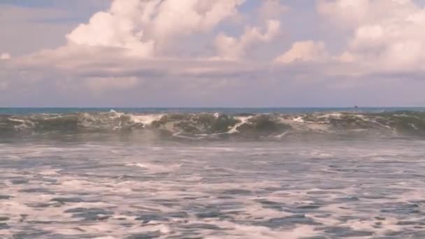 Slow Motion Large Ocean Waves Coast Bali Island Indonesia Sunny — Stock Video