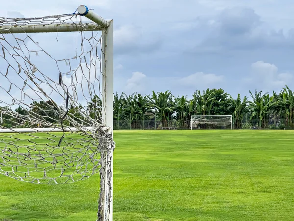 View Net Football Goal Large Football Field Green Lawn Goal — Stockfoto