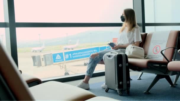 Biometric Ukrainian Passport Hands Woman Waiting Flight Airport Citizen Ukraine — Stockvideo