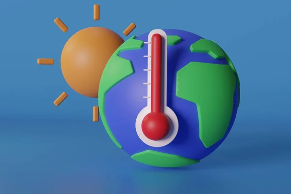Global Warming Concept Rising Global Temperatures Earth Sun Model Thermometer — Photo