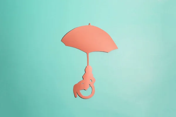 Una Pintura Minimalista Que Representa Paraguas Protegiendo Una Persona Silla — Foto de Stock