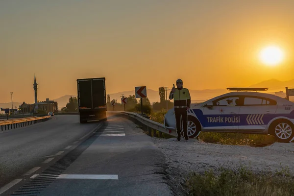 Sivrihisar Eskisehir Turkey Августа 2021 Поддельные Картонный Полицейский Автомобиль Используется — стоковое фото